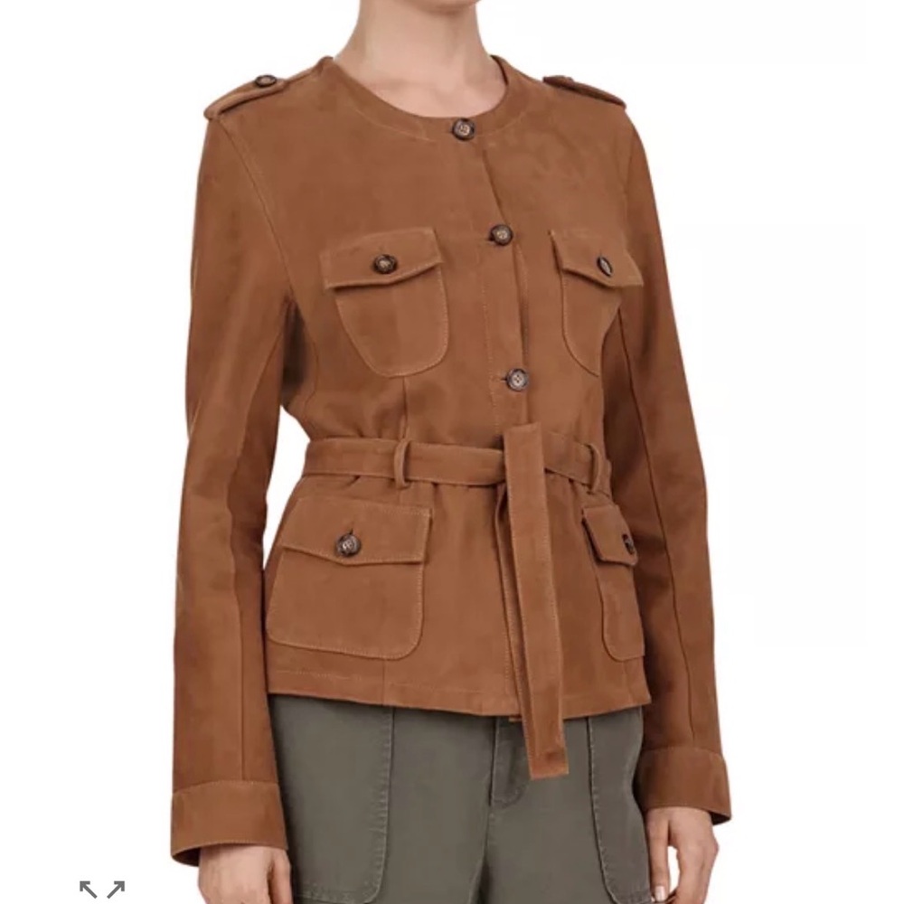 Gerard Darel Brown Suede Belted Utility Jacket